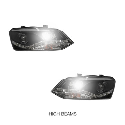 Volkswagen Polo 6R (2010 - 2016) Black LED DRL Projector Headlights LH + RH