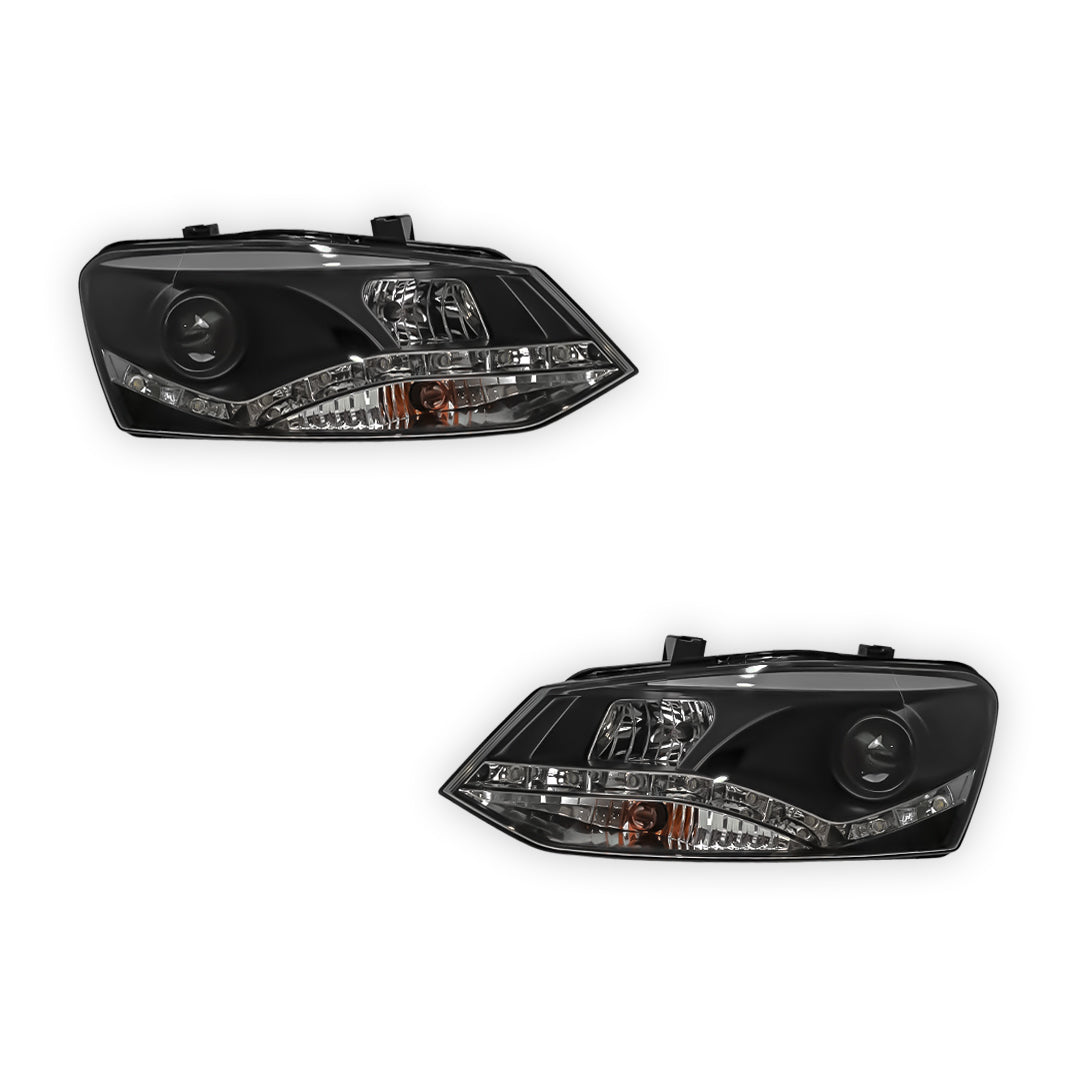 Volkswagen Polo 6R (2010 - 2016) Black LED DRL Projector Headlights LH + RH