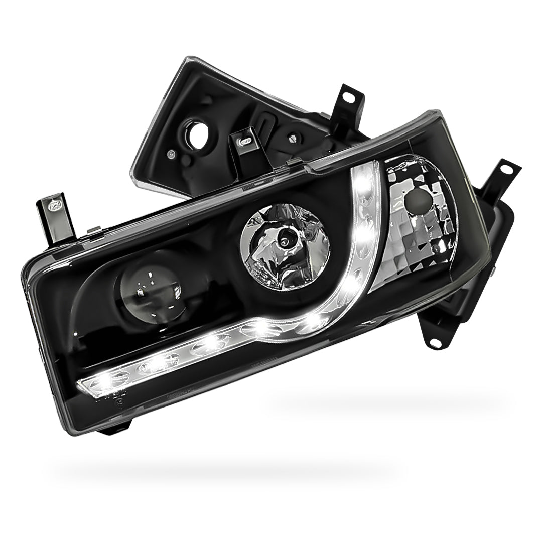 Volkswagen Transporter T4 Van (1994 - 2003) Black DRL LED Day Time Projector Headlights LH + RH