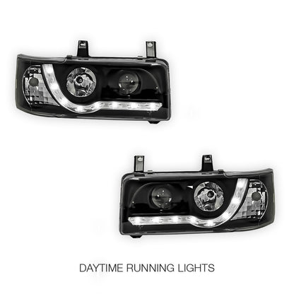 Volkswagen Transporter T4 Van (1994 - 2003) Black DRL LED Day Time Projector Headlights LH + RH