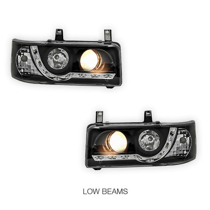 Volkswagen Transporter T4 Van (1994 - 2003) Black DRL LED Day Time Projector Headlights LH + RH