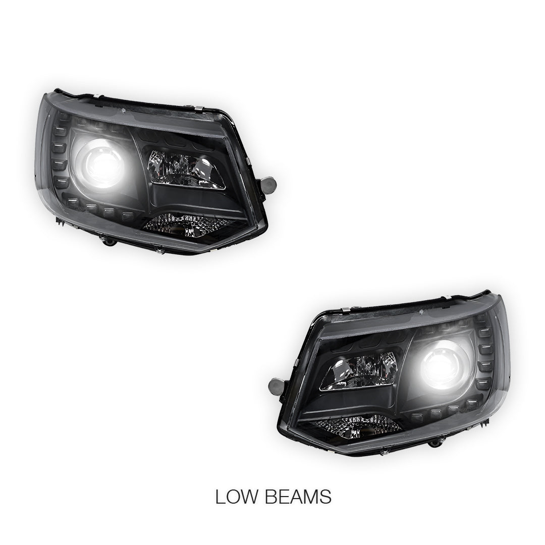 Volkswagen Transporter T5.1 (2011 - 2015) Black DRL LED Day Time Projector Headlights LH + RH
