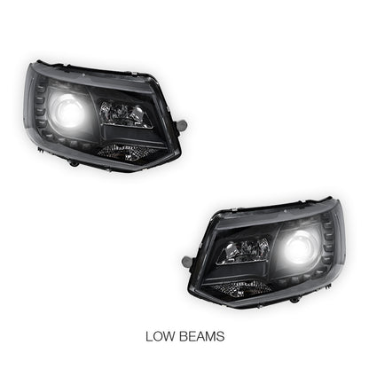 Volkswagen Transporter T5.1 (2011 - 2015) Black DRL LED Day Time Projector Headlights LH + RH