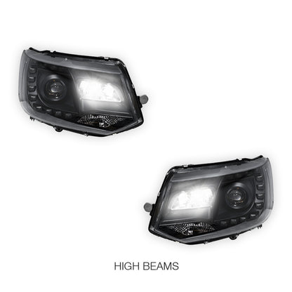 Volkswagen Transporter T5.1 (2011 - 2015) Black DRL LED Day Time Projector Headlights LH + RH