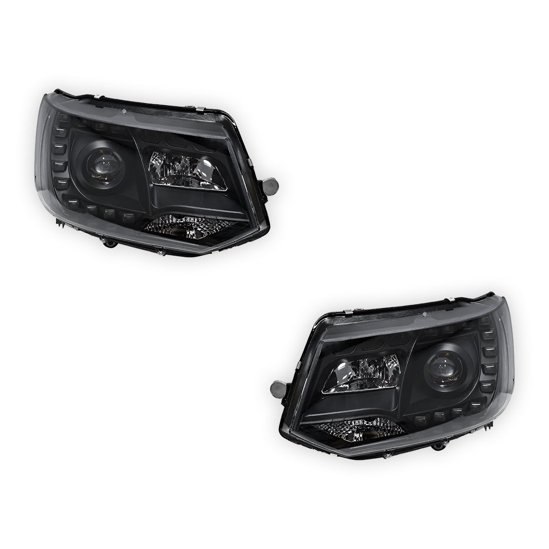 Volkswagen Transporter T5.1 (2011 - 2015) Black DRL LED Day Time Projector Headlights LH + RH