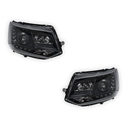 Volkswagen Transporter T5.1 (2011 - 2015) Black DRL LED Day Time Projector Headlights LH + RH