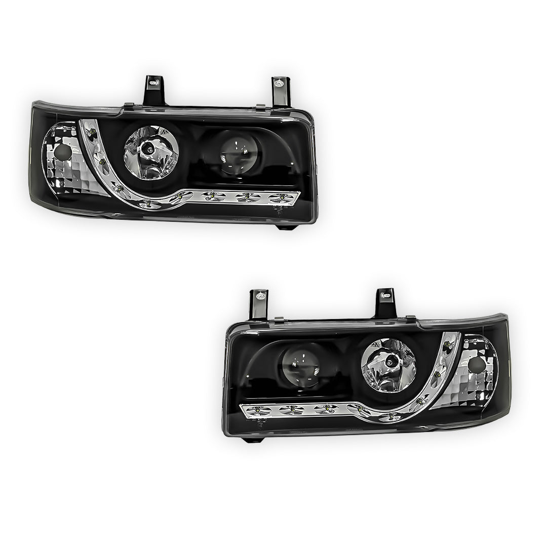 Volkswagen Transporter T4 (1994 - 2003) Black DRL LED Day Time Projector Headlights LH + RH (Copy)