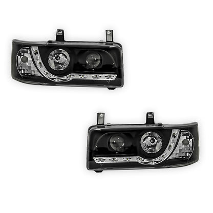 Volkswagen Transporter T4 (1994 - 2003) Black DRL LED Day Time Projector Headlights LH + RH (Copy)