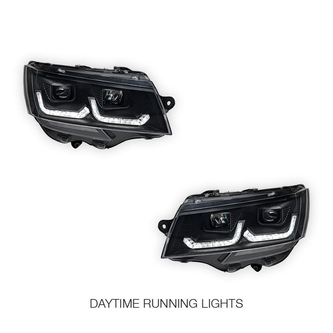 Volkswagen Transporter T6.1 (2020 - 2024) Black DRL LED Projector With Sequential Indicators Headlights LH + RH