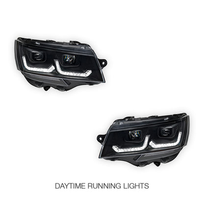 Volkswagen Transporter T6.1 (2020 - 2024) Black DRL LED Projector With Sequential Indicators Headlights LH + RH