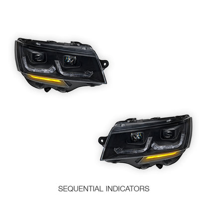 Volkswagen Transporter T6.1 (2020 - 2024) Black DRL LED Projector With Sequential Indicators Headlights LH + RH