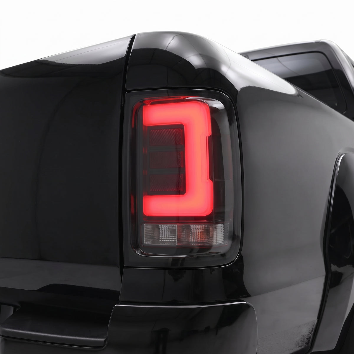 Volkswagen Amarok 2H (2011 - 2021) Smoked Black Sequential 3D LED Stripe Bar Tail Lights LH + RH installed close-up
