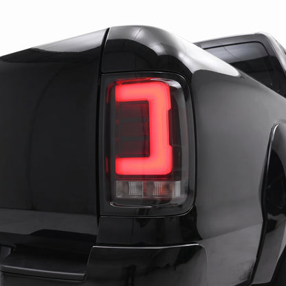 Volkswagen Amarok 2H (2011 - 2021) Smoked Black Sequential 3D LED Stripe Bar Tail Lights LH + RH installed close-up