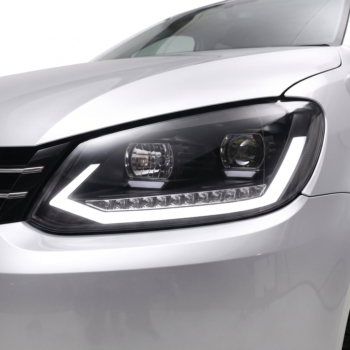 Volkswagen Caddy 2K (2011 - 2015) LED DRL Projector Headlights LH + RH installed close-up