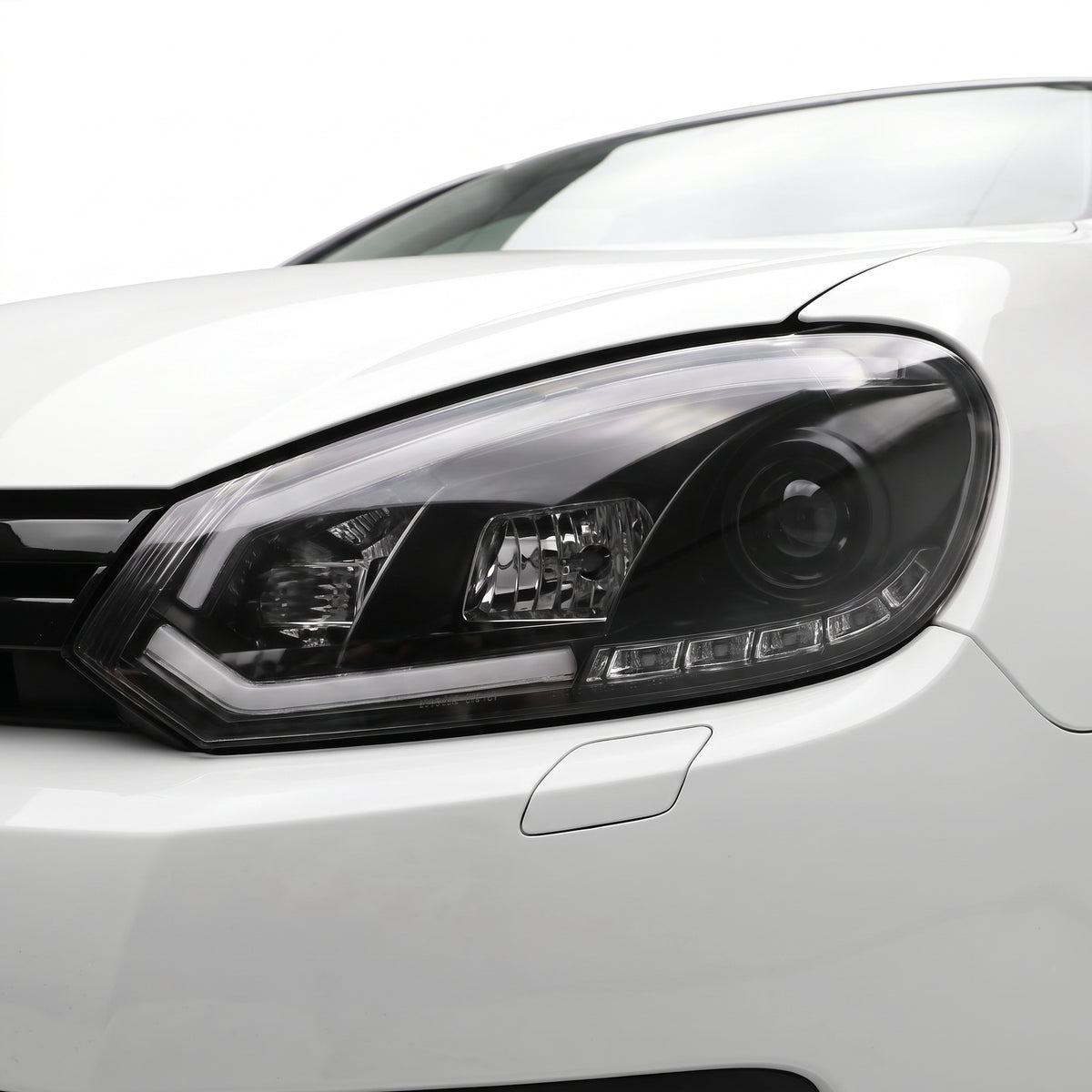 Volkswagen Golf MK6 (2009- 2013) 3D Stripe Bar LED DRL Projector Headlights LH + RH installed close-up