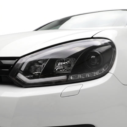 Volkswagen Golf MK6 (2009- 2013) 3D Stripe Bar LED DRL Projector Headlights LH + RH installed close-up