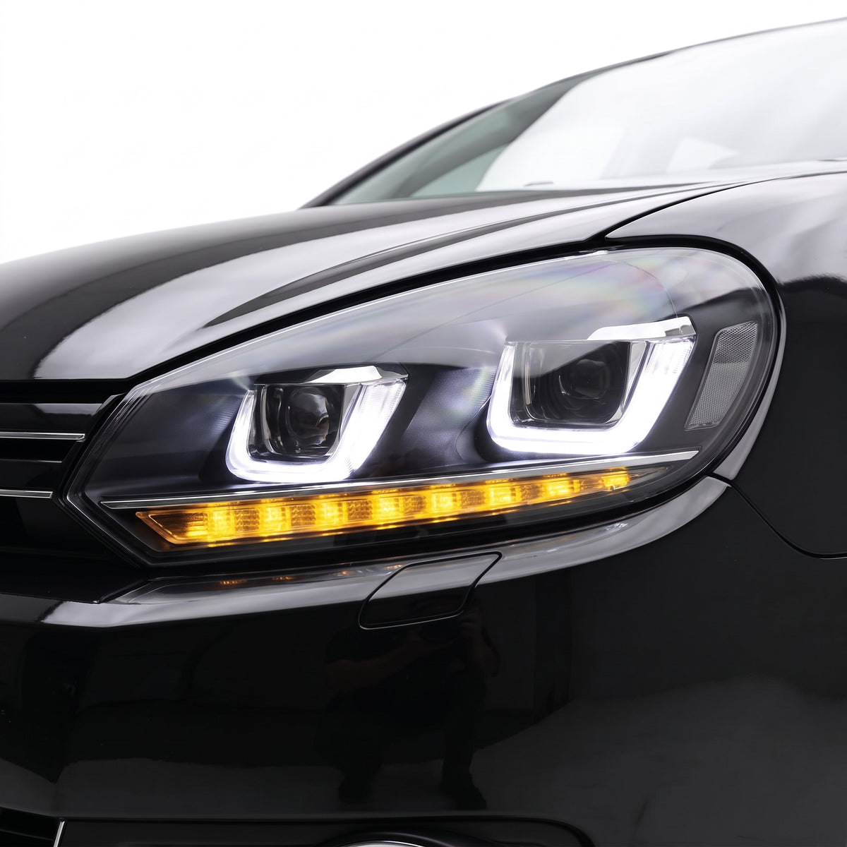 Volkswagen Golf MK6 (2010 - 2014) LED Headlights Halo DRL  LH + RH installed close-up