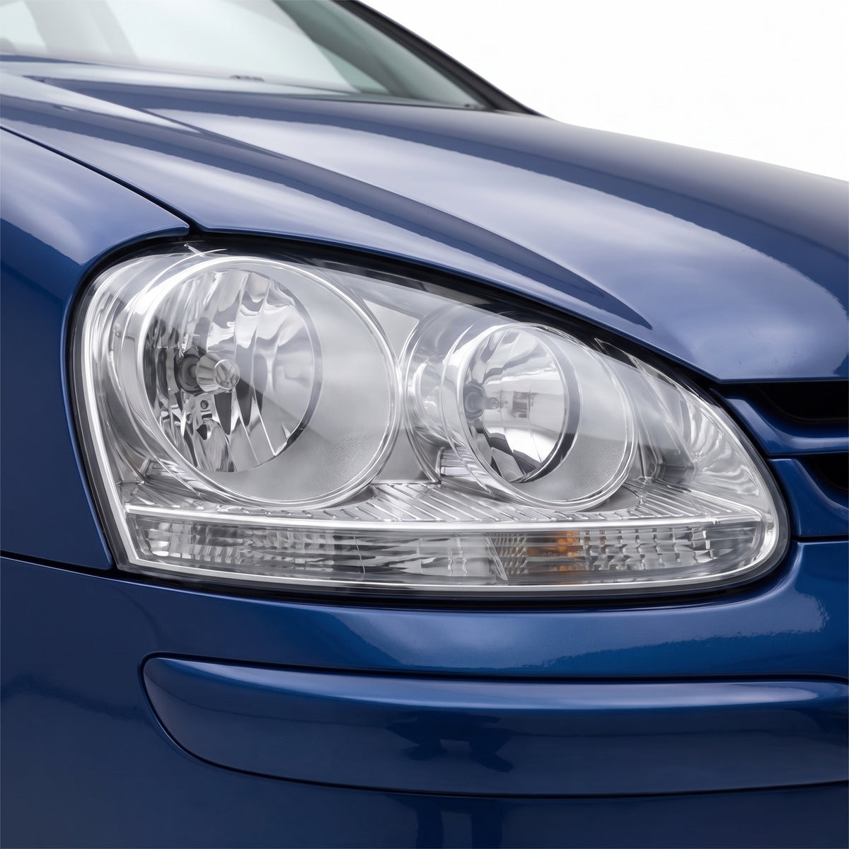 Volkswagen Golf V MK5 (2004 - 2009) Chrome OEM Style Headlights LH + RH installed close-up