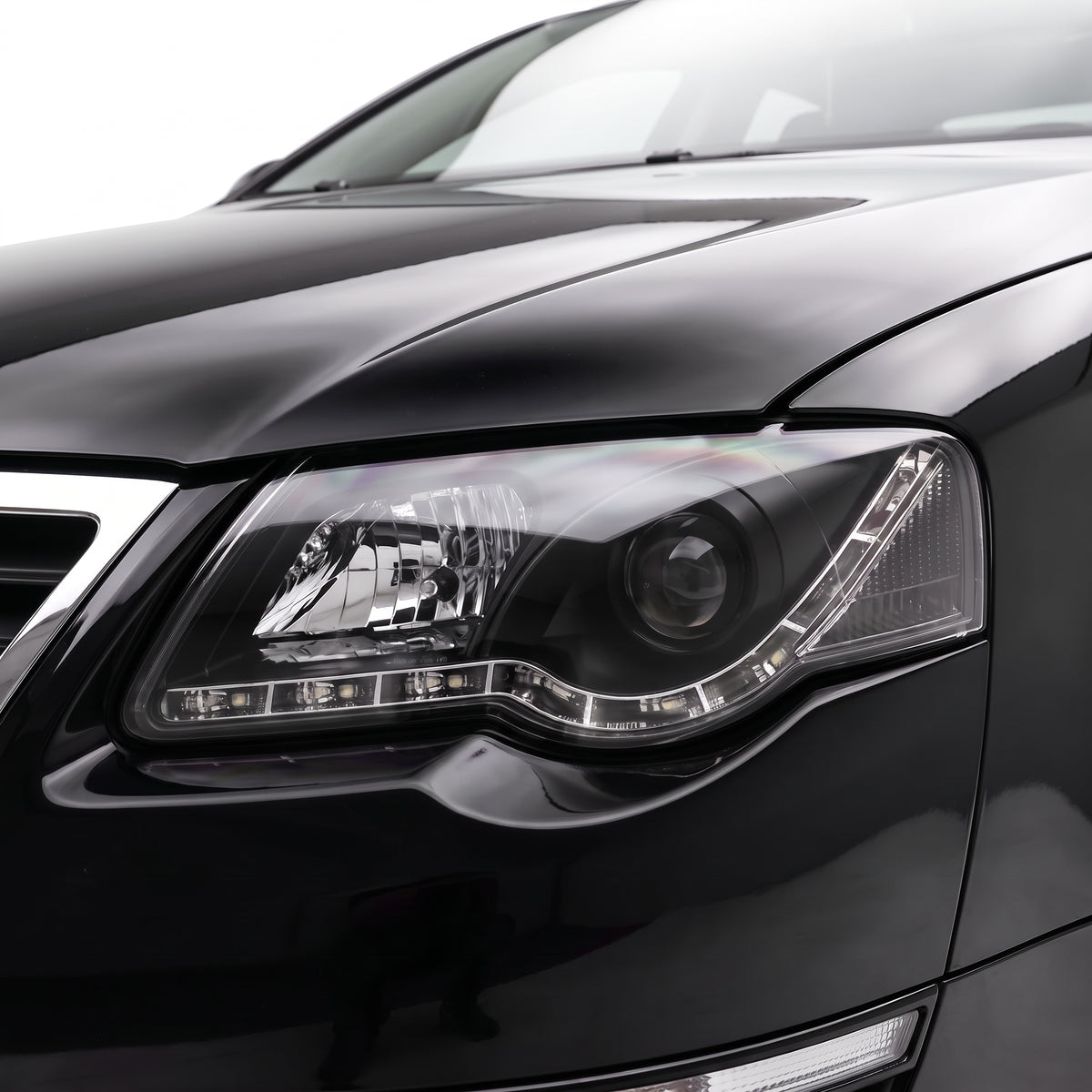 Volkswagen Passat B6 3C (2006 - 2010) DRL LED Dual Beam Projector Headlights LH + RH installed close-up