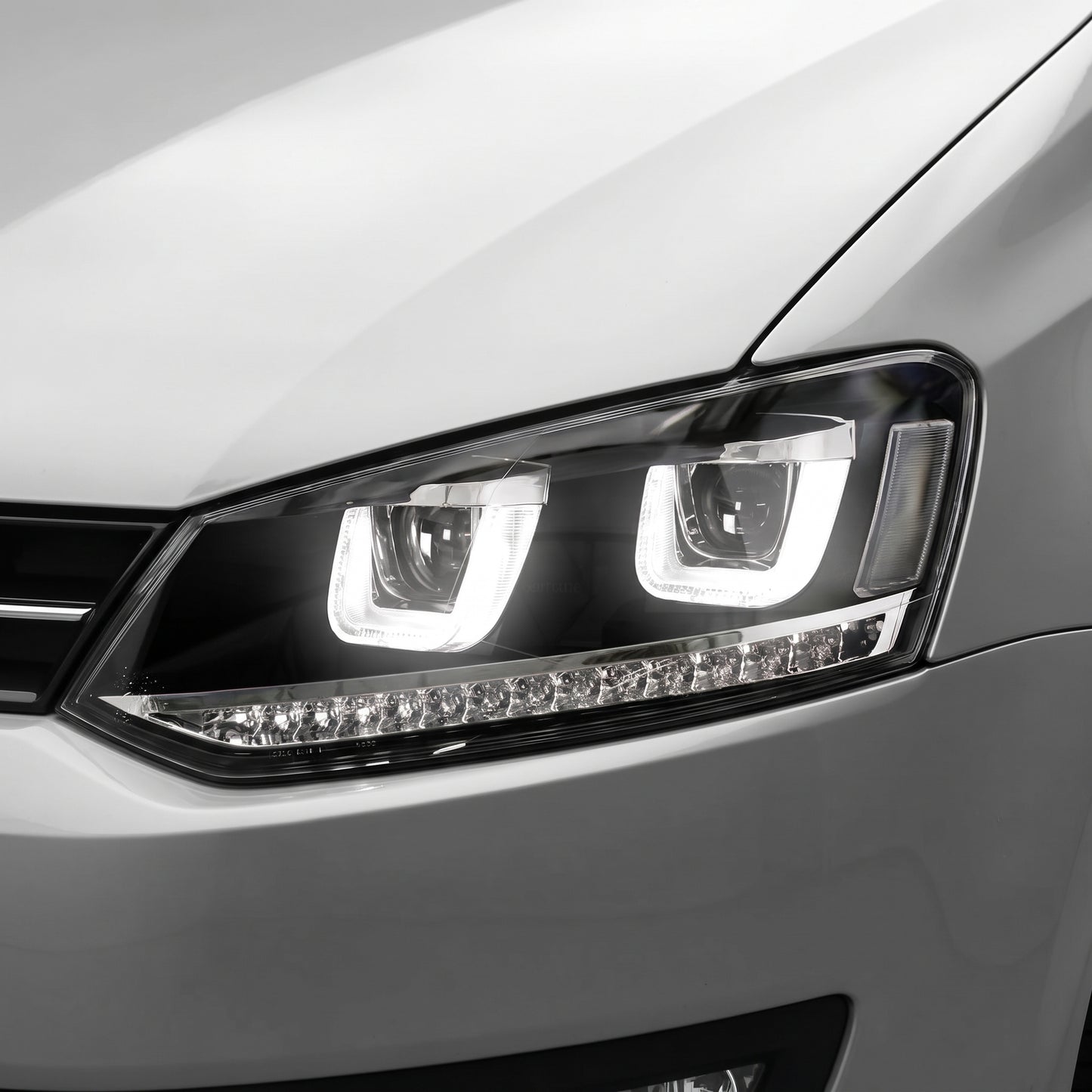 Volkswagen Polo 6R (2010 - 2016) R Style LED DRL Projector Head Lights with Sequential Indicators LH + RH