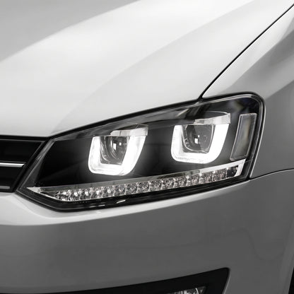 Volkswagen Polo 6R (2010 - 2016) R Style LED DRL Projector Head Lights with Sequential Indicators LH + RH