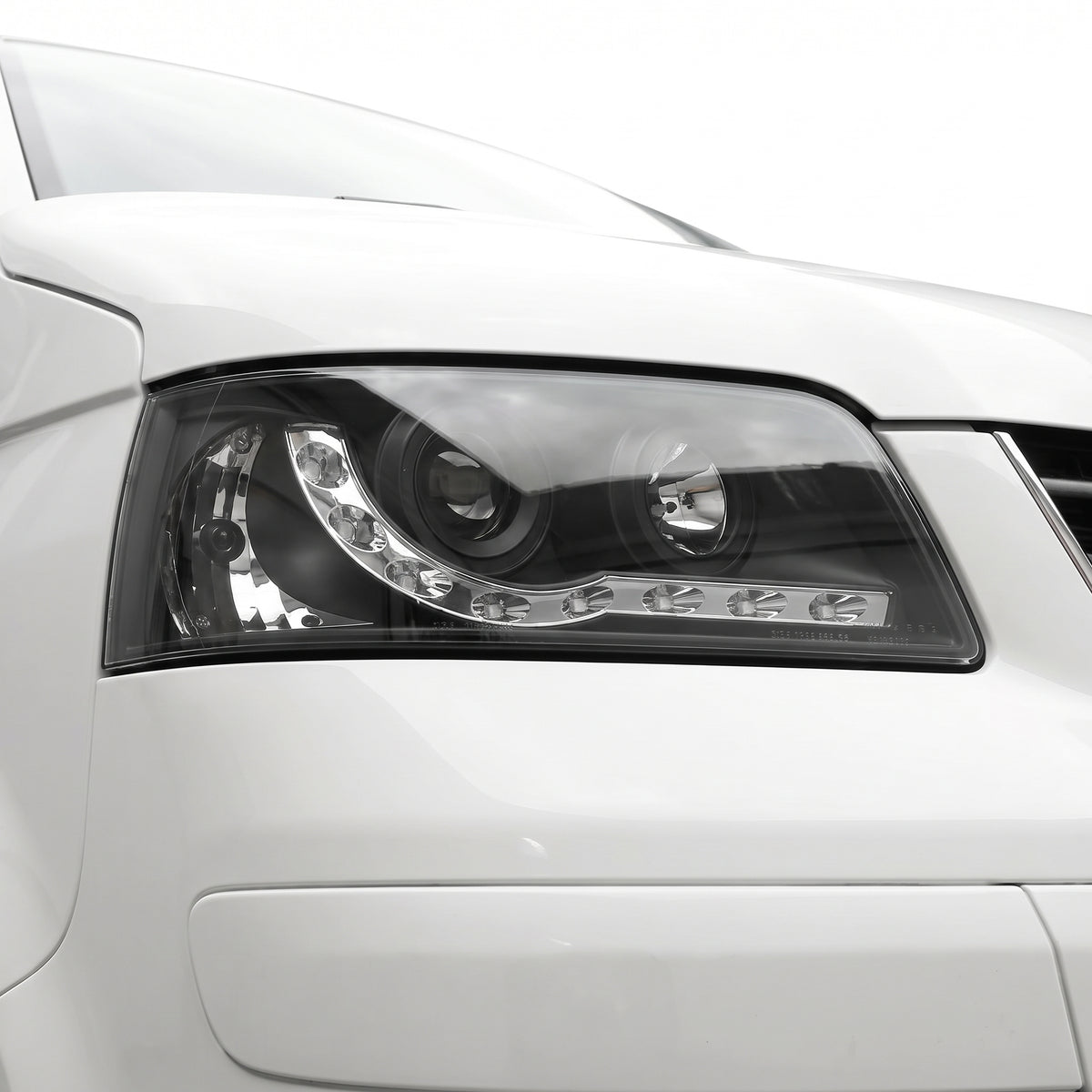 Volkswagen Transporter T5 (2004 - 2010) LED DRL Projector Headlights LH + RH installed close-up