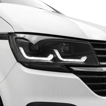 Volkswagen Transporter T6.1 (2020 - 2024) DRL LED Projector Headlights with Sequential Indicators LH + RH installed close-up