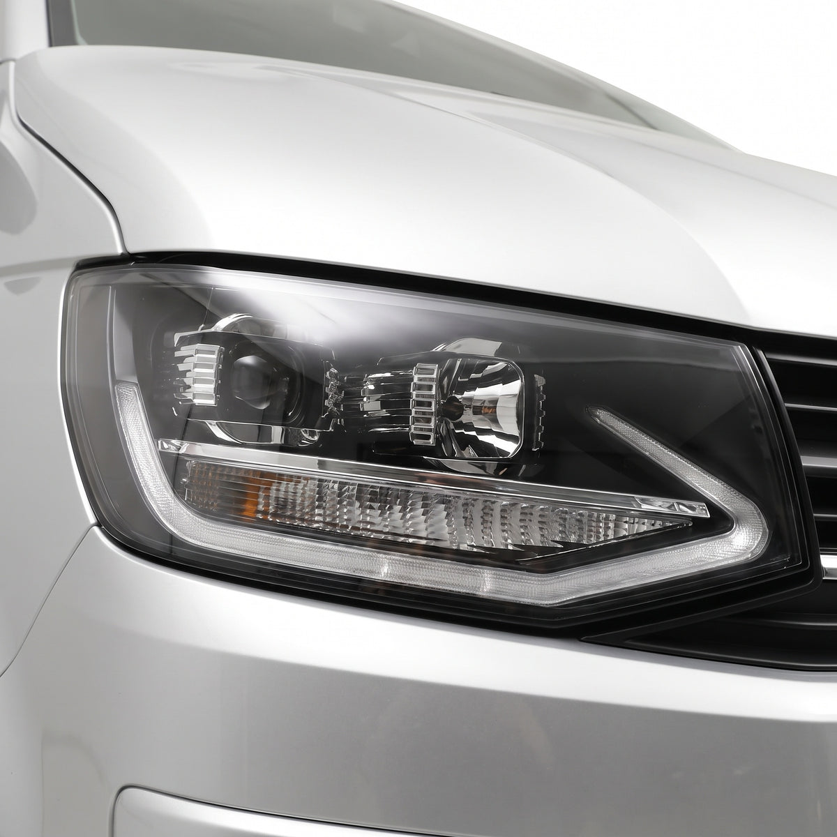 Volkswagen Transporter T6 (2016 - 2020) DRL LED Real Day-Time Projector Headlights LH + RH installed close-up