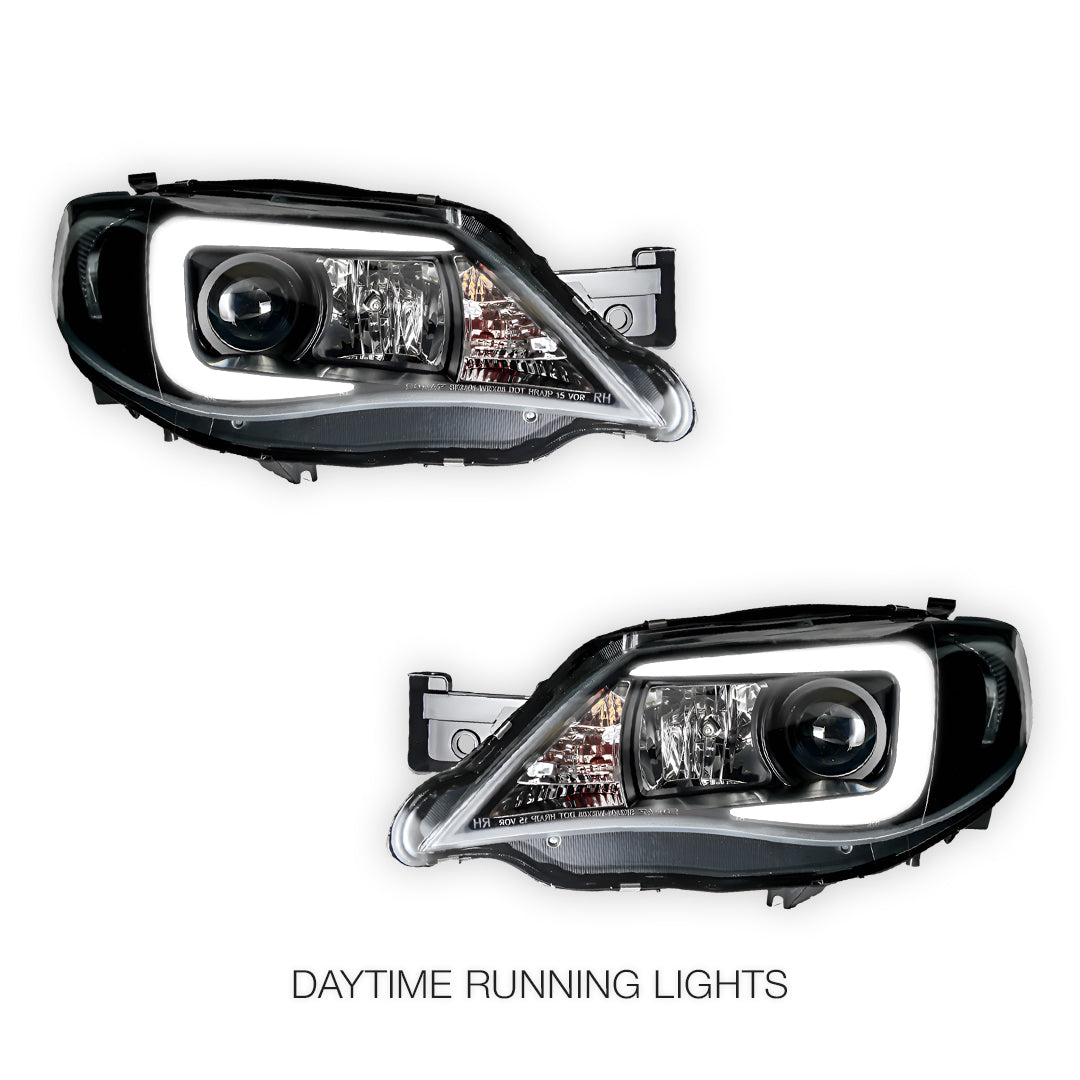 Subaru Impreza GR (2007 - 2013) Halogen Model LED 3D DRL Projector Headlights LH + RH