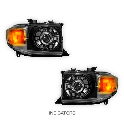 Toyota LandCruiser 70 / 73 / 75 / 76 / 78 / 79 Series (2007- 2022) LED DRL Dual Beam Projector Headlights LH + RH