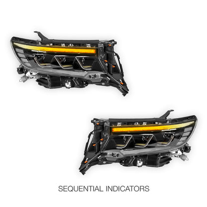 Toyota LandCruiser Prado 150 Series (2018- 2023) FULL LED DRL Sequential Projector Headlights LH + RH