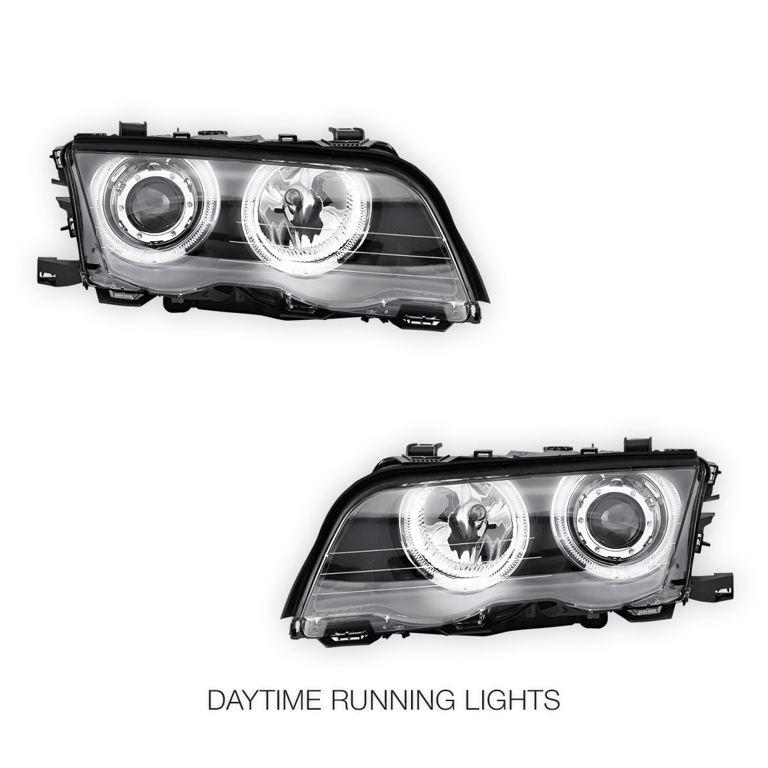 BMW 3 Series E46 Sedan / Wagon (1998 - 2001) LED Angel-Eyes Projector Headlights LH + RH