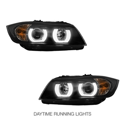 BMW 3 Series E90 / E91 (2005 - 2008) Halogen Model LED 3D Angel-Eyes Projector Headlights LH + RH