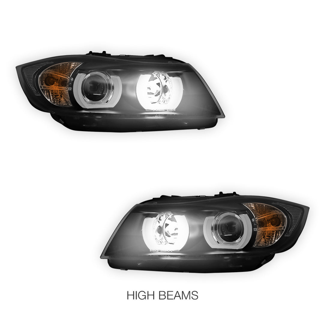 BMW 3 Series E90 / E91 (2005 - 2008) Halogen Model LED 3D Angel-Eyes Projector Headlights LH + RH
