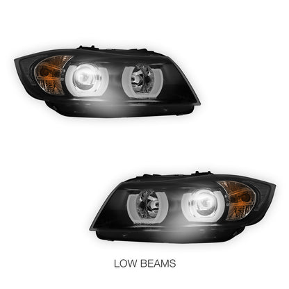 BMW 3 Series E90 / E91 (2005 - 2008) Halogen Model LED 3D Angel-Eyes Projector Headlights LH + RH