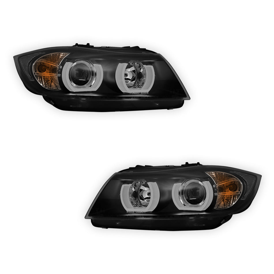 BMW 3 Series E90 / E91 (2005 - 2008) Halogen Model LED 3D Angel-Eyes Projector Headlights LH + RH