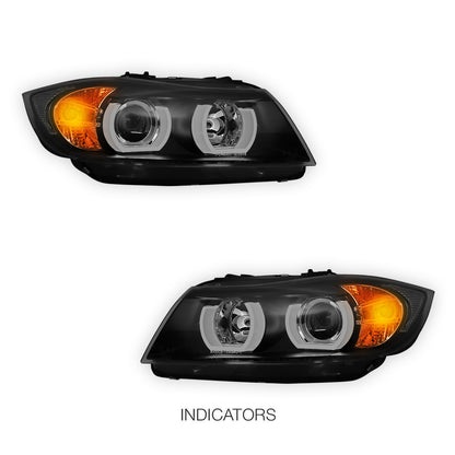 BMW 3 Series E90 / E91 (2005 - 2008) HID / Xenon Model LED 3D Angel-Eyes Projector Headlights LH + RH