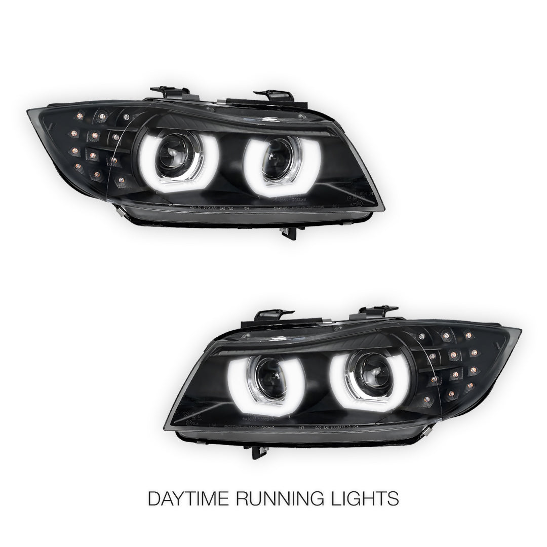BMW 3 Series E90 / E91 (2009 - 2012) HID / Xenon Model LED 3D Angel-Eyes Projector Headlights LH + RH