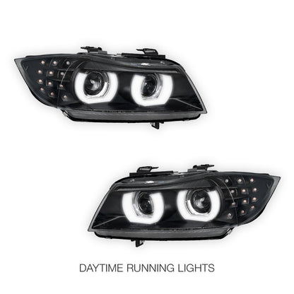 BMW 3 Series E90 / E91 (2009 - 2012) HID / Xenon Model LED 3D Angel-Eyes Projector Headlights LH + RH