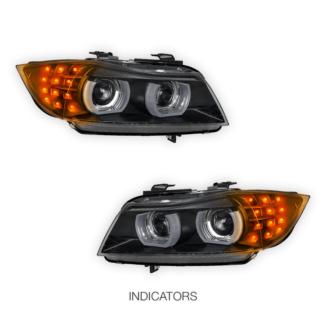 BMW 3 Series E90 / E91 (2009 - 2012) HID / Xenon Model LED 3D Angel-Eyes Projector Headlights LH + RH