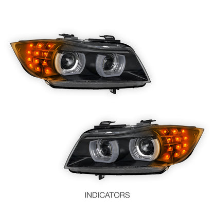 BMW 3 Series E90 / E91 (2009 - 2012) HID / Xenon Model LED 3D Angel-Eyes Projector Headlights LH + RH