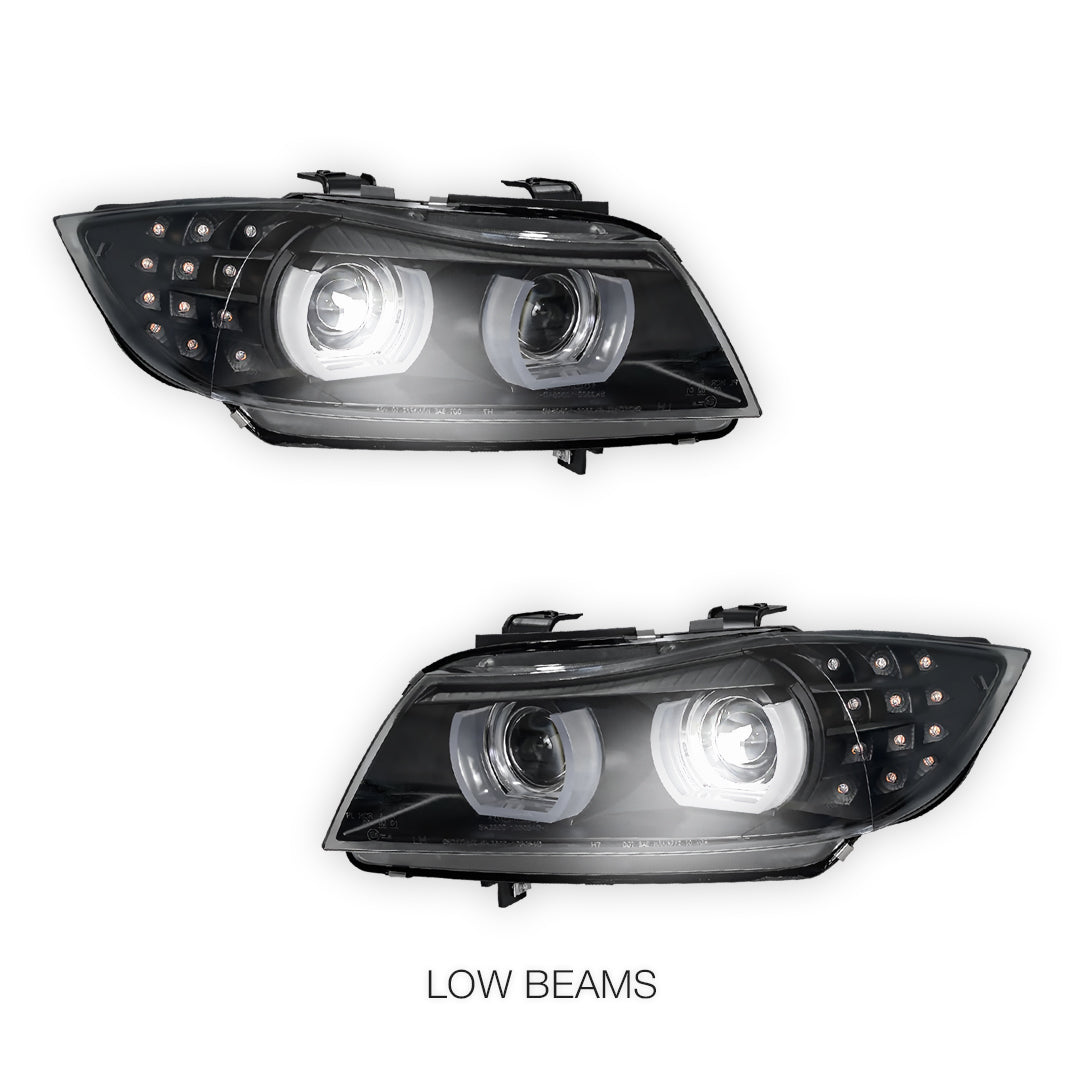BMW 3 Series E90 / E91 (2009 - 2012) HID / Xenon Model LED 3D Angel-Eyes Projector Headlights LH + RH