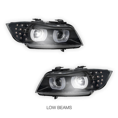 BMW 3 Series E90 / E91 (2009 - 2012) HID / Xenon Model LED 3D Angel-Eyes Projector Headlights LH + RH