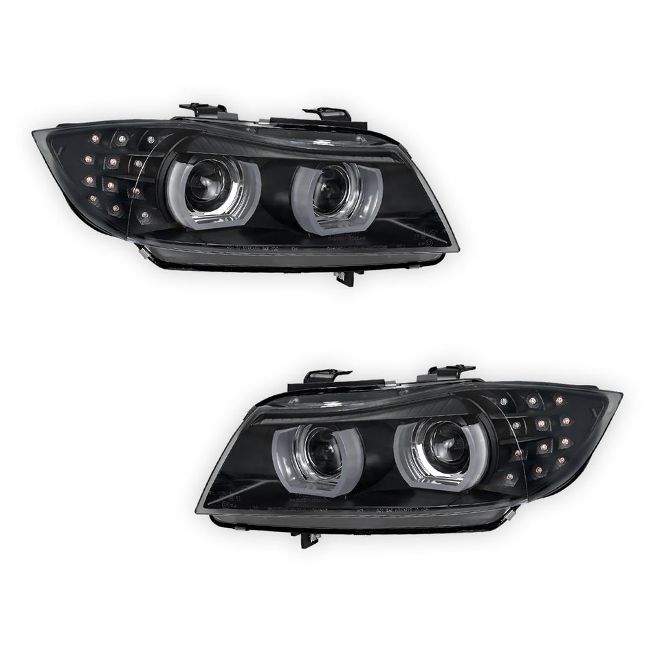 BMW 3 Series E90 / E91 (2009 - 2012) HID / Xenon Model LED 3D Angel-Eyes Projector Headlights LH + RH