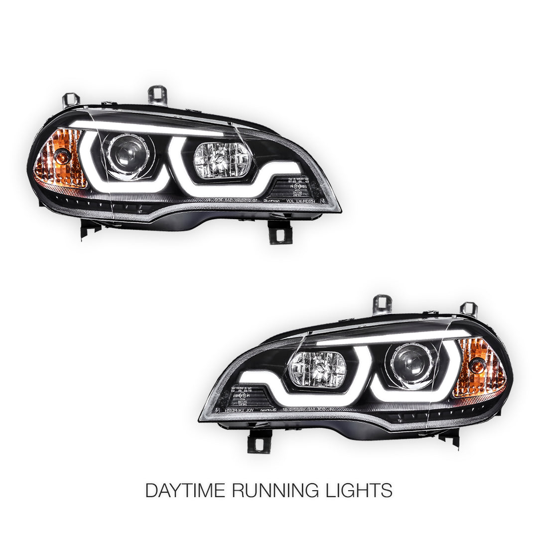 BMW X5 E70 (2007 - 2010) Halogen Model LED DRL Projector Headlights LH + RH
