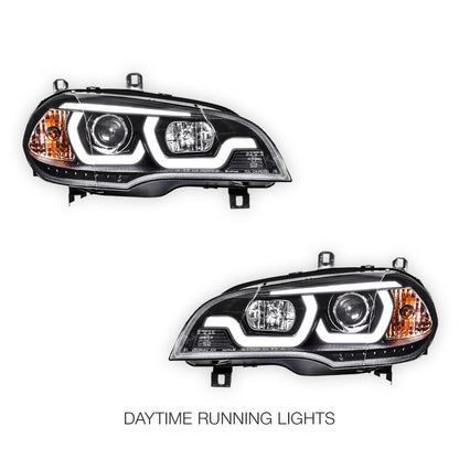 BMW X5 E70 (2007 - 2010) Halogen Model LED DRL Projector Headlights LH + RH
