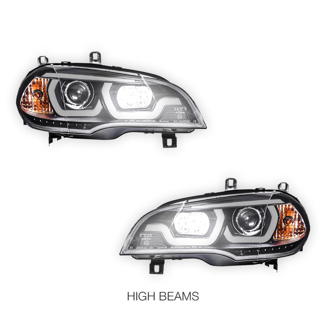 BMW X5 E70 (2007 - 2010) Halogen Model LED DRL Projector Headlights LH + RH