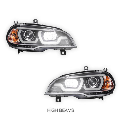 BMW X5 E70 (2007 - 2010) Halogen Model LED DRL Projector Headlights LH + RH