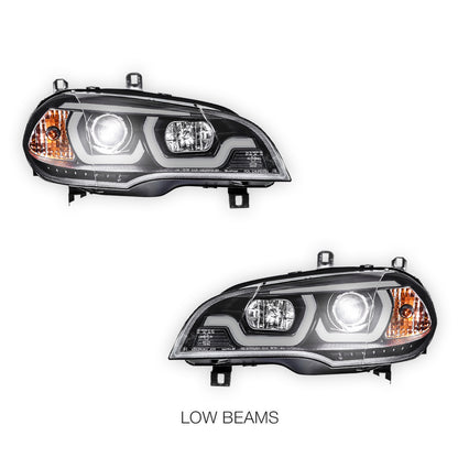 BMW X5 E70 (2007 - 2010) Halogen Model LED DRL Projector Headlights LH + RH