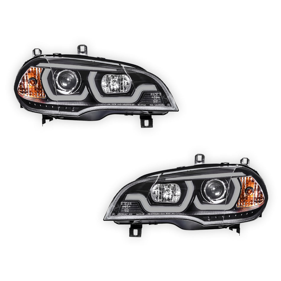 BMW X5 E70 (2007 - 2010) Halogen Model LED DRL Projector Headlights LH + RH